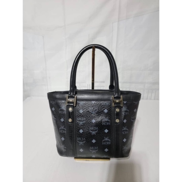 Authentic MCM Small Visetos Coated Canvas and Leather Pocket Tote Black - Picture 13 of 13